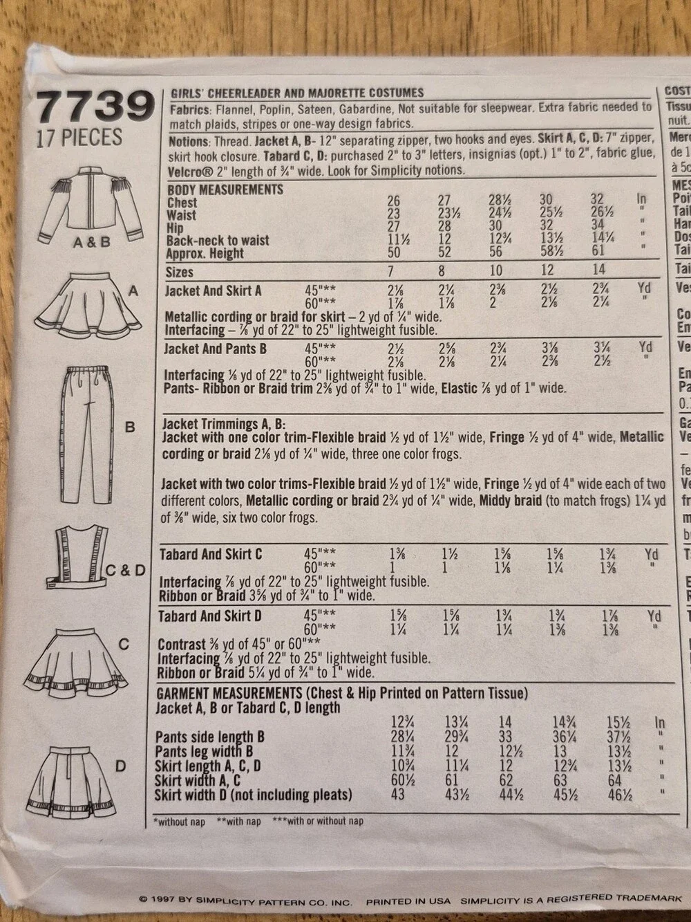 Simplicity 7739 Sewing Pattern Cheerleader Majorette Costumes Girls Sz 7, 8, 10